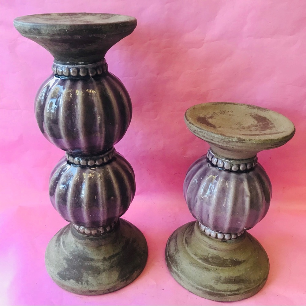 Vintage purple ceramic candle holders